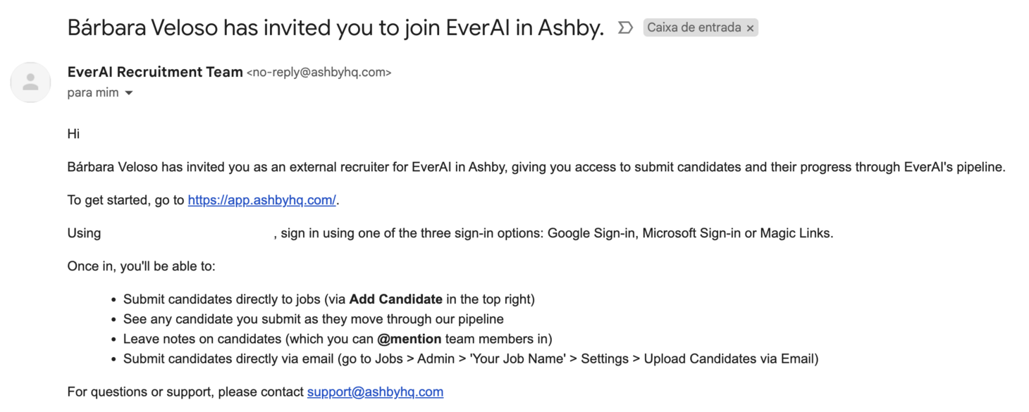 Example Ashby invite email